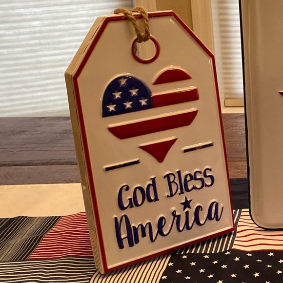 God Bless America Sign, Patriotic Tag Shaped Metal Wall Decor, July 4th Decor - Picture 10 of 14